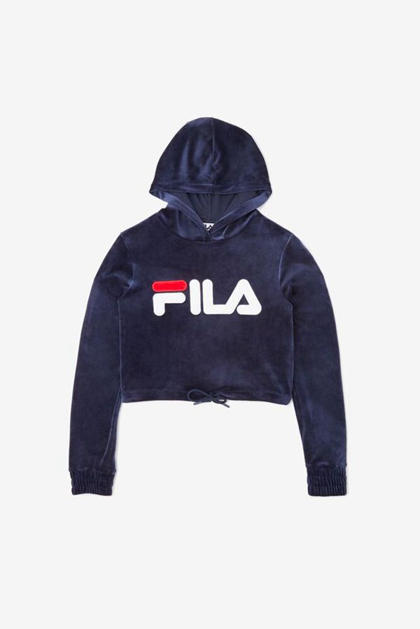 Fila Aitana Crop Velour Women's Hoodies - Navy/White/Red,NZ 953-7128